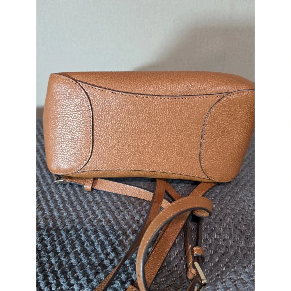 Kate Spade New York Pebbled Leather Backpack Ginger Tea Brown Drawstring Flap